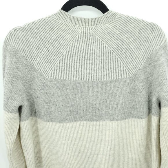 Vince Colorblock/Gradient Cream/Gray Ribbed Crew Sweater S Split Sides - Picture 9 of 14